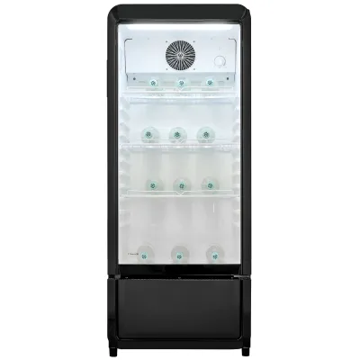 EXQ Getränkekühlschrank GKS180-GT-431D | Glastür | 200l | LED-Beleuchtung | Umluft | 3 Gitterablagen | NoFrost | Schwarz