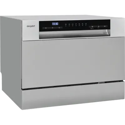 Exquisit Tischgeschirrspüler GSP206-030D | 6 Maßgedecke | 7 Programme | LED Anzeige | AutoOpen-Trocknung | Silber