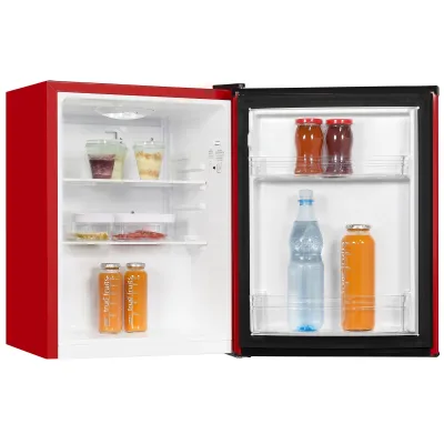 Exquisit Mini Kühlschrank KB60-V-090E | 52L | LED-Innenbeleuchtung | Glasablagen | 45cm breit | Tür wechselbar | Rot
