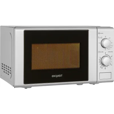 Exquisit Mikrowelle MW900-030G | 20L Standgerät | Grill 1000W | Auftaufunktion | 5 Leistungsstufen | Timer | silber