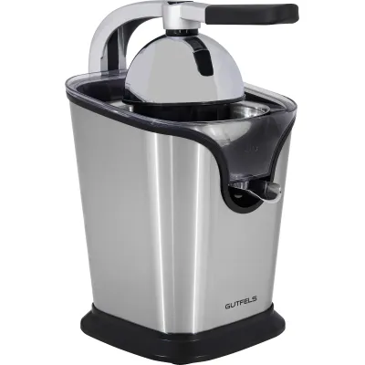 GUTFELS Zitruspresse JUICE 3020 | 100 Watt | Edelstahl | 2 Presskegel | Fruchtfleischfilter | Tropfstop