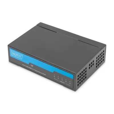 DIGITUS Netzwerk Switch DN-80202-1 | 5-Port Gigabit | Unmanaged | Metallgehäuse lüfterlos | Plug & Play | Desktop