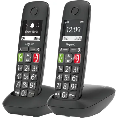 Gigaset Schnurlostelefon E290 Duo | Seniorentelefon mit großen Tasten | Duo-Set | extra laut | Zielwahltasten | schwarz (B-Ware)