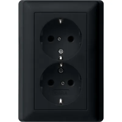 GIRA SCHUKO Doppelsteckdose 0783005 | Unterputz | 2-fach | 16A | Berührungsschutz | System 55 | Schwarz matt