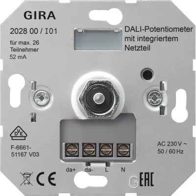 GIRA DALI-Potentiometer 202800 | Netzteil-Einsatz Unterputz | Dreh-/Druckknopf | max. 26 DALI-Teilnehmer