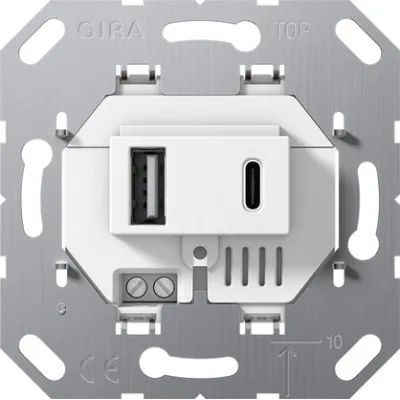 GIRA USB-Spannungsversorgung Einsatz 234900 | 2-fach USB-A/USB-C | Unterputz | 3000 mA | Weiß | System 55