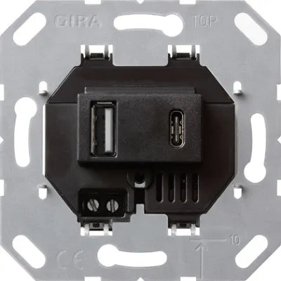 GIRA USB-Spannungsversorgung 2-fach 236900 | Unterputz | 1x USB-A & 1x USB-C | 3000mA | 5V | IP20 | schwarz