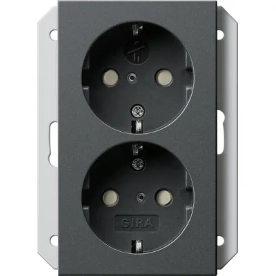 GIRA SCHUKO Doppelsteckdose 273128 | Unterputz System 55 | 2-fach | Kinderschutz | IP20 | anthrazit