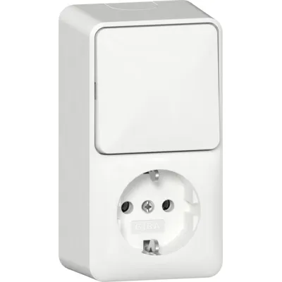 GIRA Steckdosenkombination Aufputz 417613 | Wechselschalter | SCHUKO Typ F | 16A 250V | vertikal | glänzend | weiß