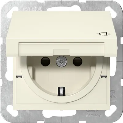 GIRA SCHUKO Steckdose 441401 Unterputz Typ F | Klappdeckel | Safety Plus | 16A 250V | System 55 | Cremeweiß glänzend