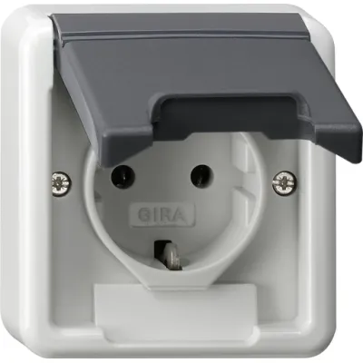 GIRA SCHUKO-Steckdose 445035 | Aufputz IP44 | Typ F CEE 7/3 | Klappdeckel | Kunststoff Thermoplast | grau