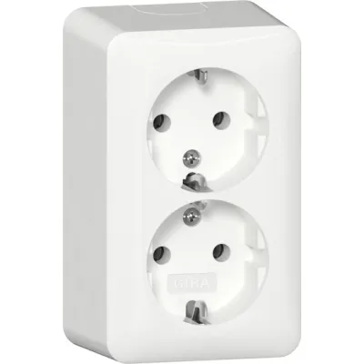 GIRA Schutzkontakt-Doppelsteckdose 478013 | SCHUKO Typ F | 2-fach | Aufputz | 16A 250V | Duroplast | Weiß RAL9010