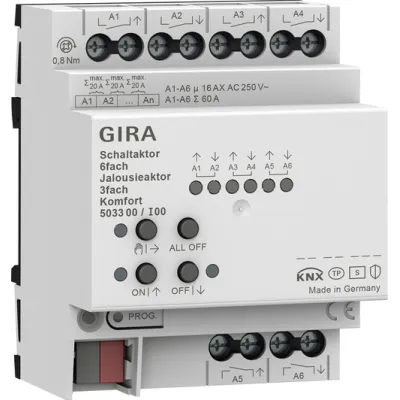 GIRA Schalt- und Jalousieaktor 503300 | KNX REG | 6fach 16A Schaltaktor | 3fach Jalousieaktor | LED-Anzeige | IP20