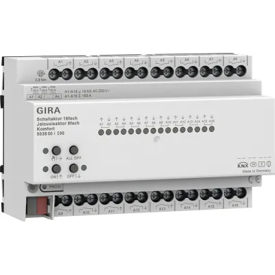 GIRA KNX Schaltaktor 16fach 16A / Jalousieaktor 8fach 16A 503800 | REG | KNX Secure | LED-Anzeige | Handbedienung | IP20