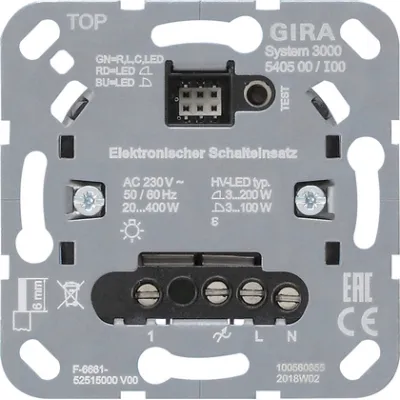 Gira Elektronischer Schalteinsatz 540500 System 3000 | Unterputz | Schalten & Dimmen | KNX-kompatibel | Basiselement