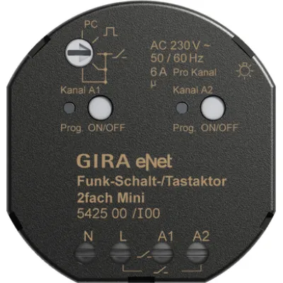 GIRA Funk Schalt-/Tastaktor Mini 2-fach 542500 eNet | Unterputz | Funkbus | 230V 16A | 2300W | IP20 | Weiß