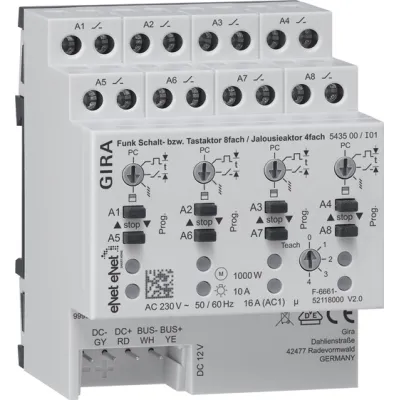 GIRA Funk Schalt-/Jalousieaktor REG 543500 eNet | 8-fach Schaltaktor | 4-fach Jalousieaktor | 16A | Hutschiene