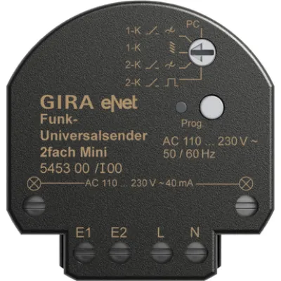 Gira Funk Universalsender Mini 545300 | eNet 2-fach | Unterputz | Szenensteuerung | Schalten Dimmen Jalousie | Funkbus