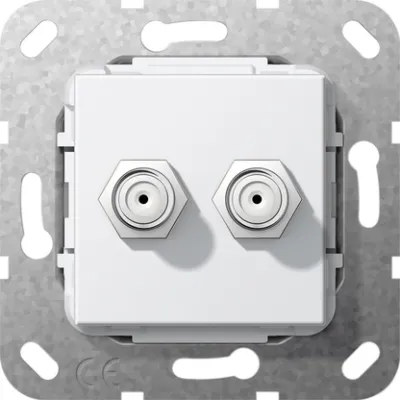 GIRA SAT-F-Buchse Einsatz 2-fach 565103 | Unterputz | Gender Changer | System 55 | Tragring | reinweiß glänzend