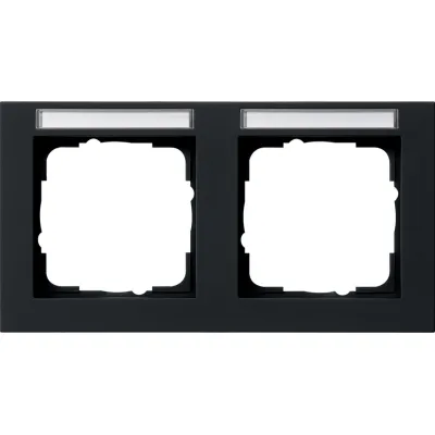 GIRA Abdeckrahmen E2 109209 | 2-fach waagerecht | Beschriftungsfeld | Kunststoff | Schwarz matt | Unterputz | IP20