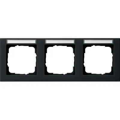 GIRA Abdeckrahmen 109309 E2 | 3-fach waagerecht | Beschriftungsfeld | Kunststoff | matt | schwarz | System 55