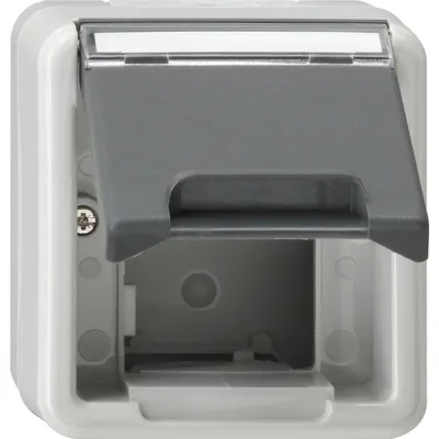 GIRA Aufputzgehäuse 026230 IP44 grau | Daten- & Kommunikationsanschluss | Klappdeckel | Beschriftungsfeld | halogenfrei