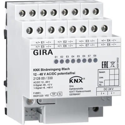 Gira KNX Binäreingang 8-fach | 212800 | 12-48V AC/DC | potentialfrei | REG | S0-Schnittstelle | Status-LED | Smart Home