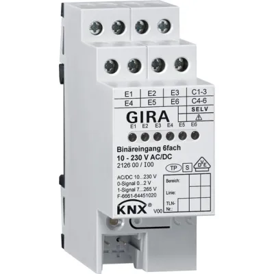 Gira KNX Binäreingang 6-fach 212600 | 10-230V AC/DC REG | Schalten, Dimmen, Jalousie, Impulszähler | Hutschiene