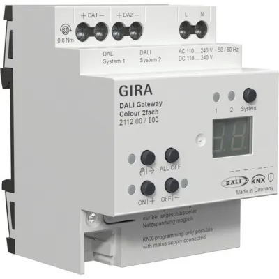 Gira DALI Gateway Colour 2fach KNX Secure 211200 | Lichtsteuerung | REG | 230V | DALI-2 | RGBW | Tunable White