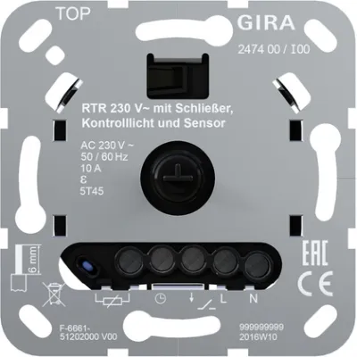 GIRA Raumtemperaturregler 247400 | Raumthermostat 230V 10A Schließer | Unterputz | Sensor | IP20 | Fußbodenheizung