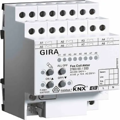GIRA Fan Coil Aktor KNX/EIB REG 216300 | 2 Schaltausgänge | 230V | 10A | 4TE | Raumklima Heizen/Kühlen | DIN-Hutschiene