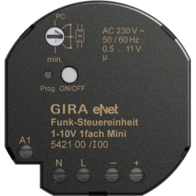 GIRA Funk Steuereinheit Mini 1-10V 542100 | eNet Funkbus | Unterputz | 1 Ausgang | IP20 | dimmbar | Schalten & Dimmen