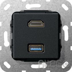 Gira HDMI USB 3.0A Gender Changer 567910 Einsatz Schwarz matt Gira HDMI USB 3.0A