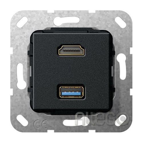 Bild: Gira HDMI USB 3.0A Gender Changer 567910 Einsatz Schwarz matt Gira HDMI USB 3.0A
