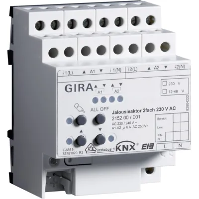 GIRA Jalousieaktor 2-fach 215200 KNX REG | 230V AC | Handbetätigung | 2 Ausgänge | DIN-Hutschiene | IP20 | Busankopplung