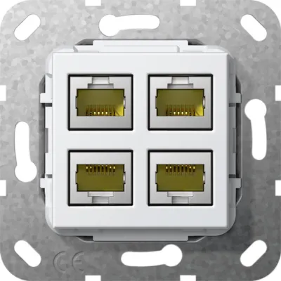 GIRA Modular Jack RJ45 Einsatz 4-fach Cat 6A | 10 Gbit | LSA+ | Unterputz | System 55 | reinweiß glänzend