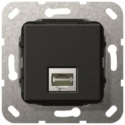 GIRA Modular Jack RJ45 Einsatz 569510 | Cat 6A | 10 Gbit | Gender Changer | Unterputz | System 55 | Schwarz matt