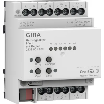 GIRA Heizungsaktor 213900 KNX REG 6-fach mit integriertem Raumtemperaturregler | 230V | Handschaltung | Metall | IP20