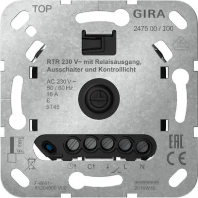 GIRA Raumthermostat 247500 | 230V | 16A | Relaisausgang | Unterputz | Schließer NO | IP20 | Heizen & Kühlen | 5-30°C