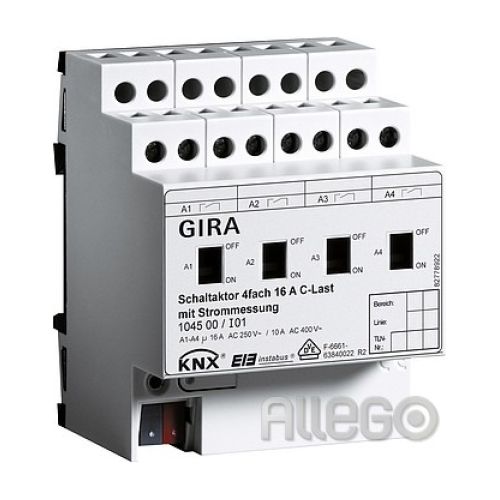 Bild: Gira Schaltaktor 4fach REG KNX/EIB 16A C-Last 104500