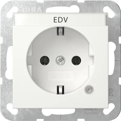 GIRA SCHUKO Steckdose 445203 | Unterputz System 55 | Kontrollleuchte | Beschriftungsfeld EDV | 16A 250V | Weiß glänzend