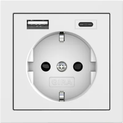 GIRA Steckdose SCHUKO Typ F 245970 | USB 2-fach (USB-A, USB-C) | Unterputz | Berührungsschutz | reinweiß glänzend