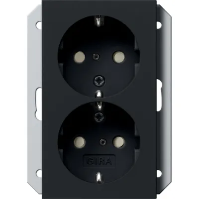 GIRA Schuko-Doppelsteckdose 2731005 | Unterputz System 55 | 2-fach | erhöhtes Berührungsschutz | Schwarz matt | IP20