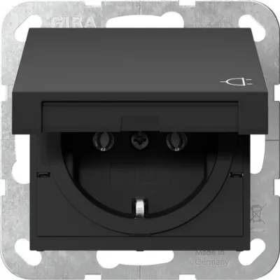 GIRA Steckdose SCHUKO 4454005 | Unterputz Klappdeckel | System 55 | 16A 250V | Kunststoff | IP20 | schwarz matt
