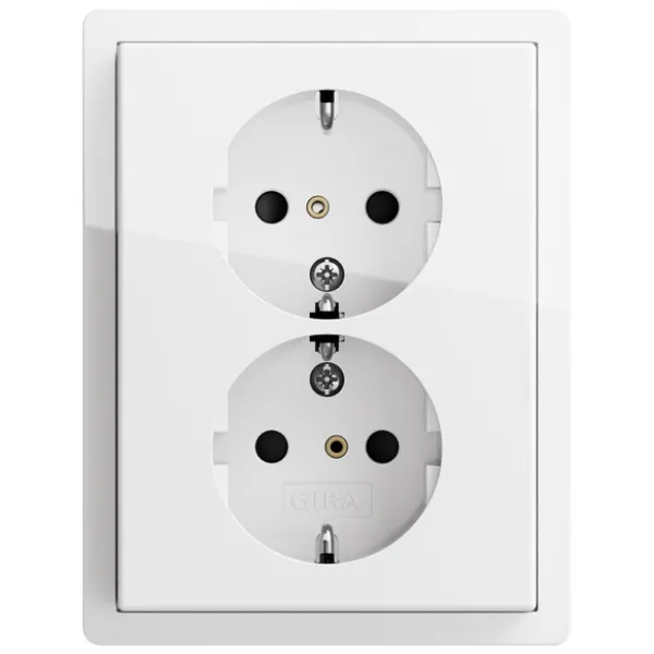 GIRA Doppelsteckdose SCHUKO 0780112 | Unterputz | Flächenschalter | 2-fach | 16A 250V | Kunststoff | glänzend | reinweiß
