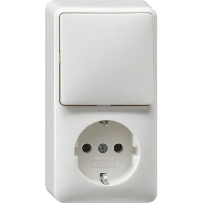 Gira Kombination Wippschalter SCHUKO-Steckdose 017613 | Wechselschalter Aufputz vertikal | 16A 250V | IP20 | reinweiß
