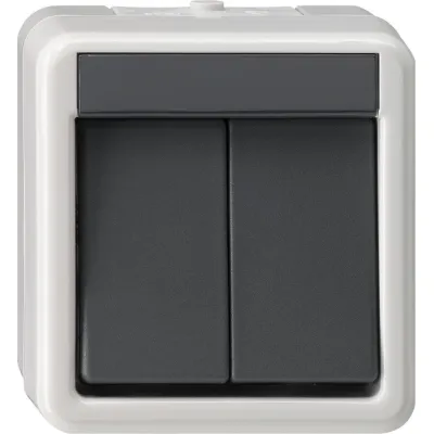 Gira Wippschalter Serienschalter 010530 | Aufputz | 2-fach | IP44 wassergeschützt | 10A 250V | Grau