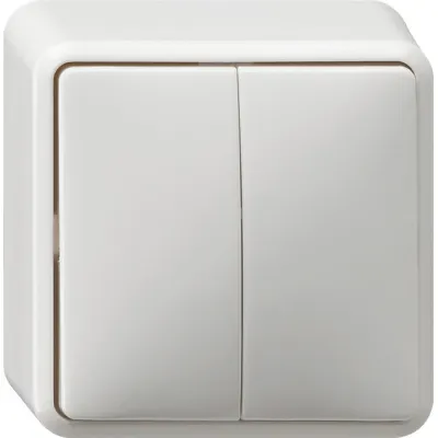 GIRA Wippschalter Serienschalter 010513 | Aufputz | 2-fach | 10A 250V | IP20 | Steckklemme | Reinweiß RAL 9010