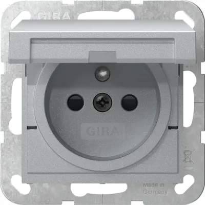 GIRA Steckdose Unterputz 448826 | Schutzkontakt | System 55 | Klappdeckel | erhöhter Berührungsschutz | Aluminium