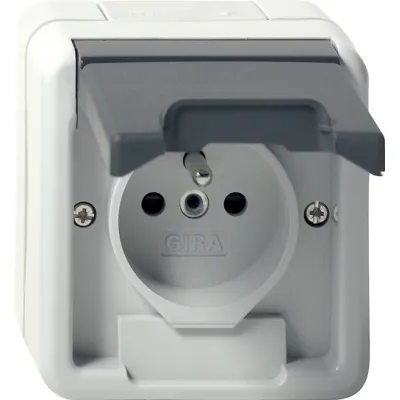 GIRA Steckdose 448530 Aufputz IP44 | Schutzkontakt | Klappdeckel | erhöhter Berührungsschutz | grau